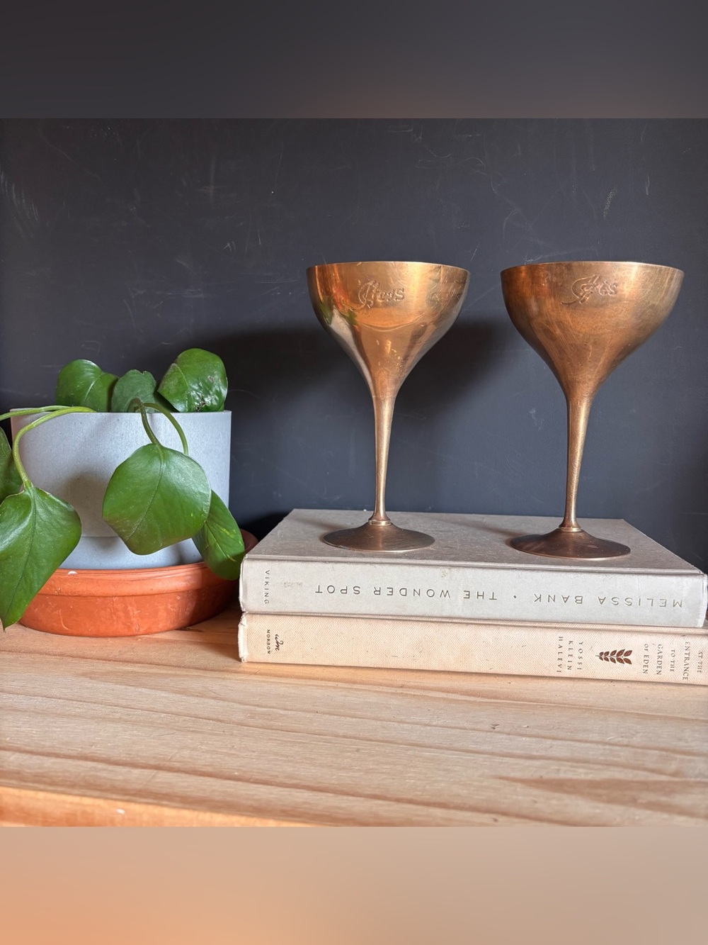 Brass His and Hers Wine Goblets: MCM Bar Decor